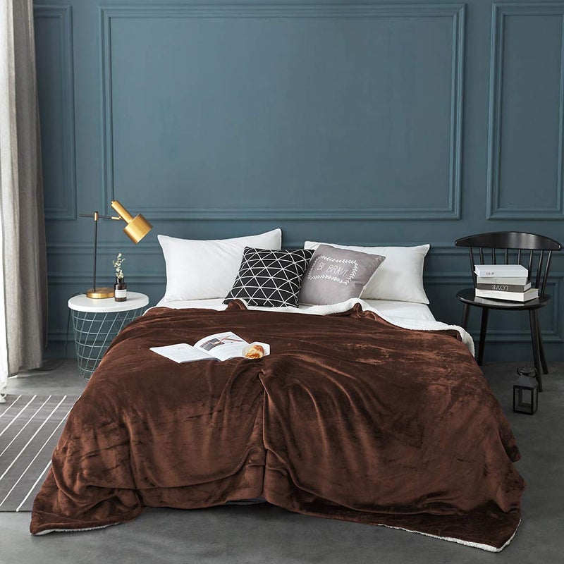 LBRO2M Sherpa Fleece Bed Blanket Twin Size Super Soft Fuzzy Plush Warm Cozy Fluffy Microfiber Couch Throw Velvet Double Reversible Luxurious Blankets,Brown - Image 2